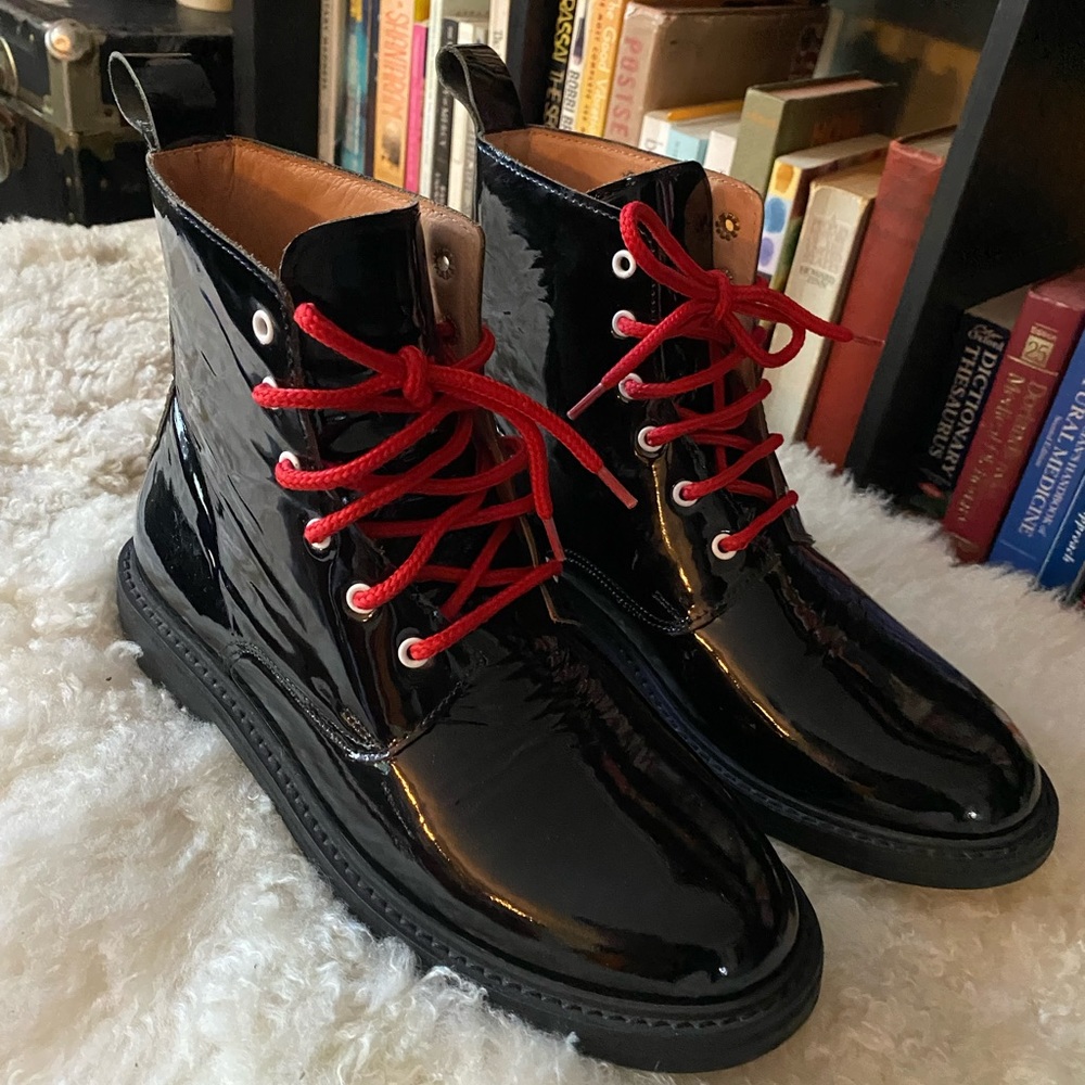Oliver Clark patent leather lace up boots
